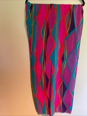 Peter Nygard Hot Pink,Teal & Purple Geometric Silk Scarf Wrap 40''X40'' Festival